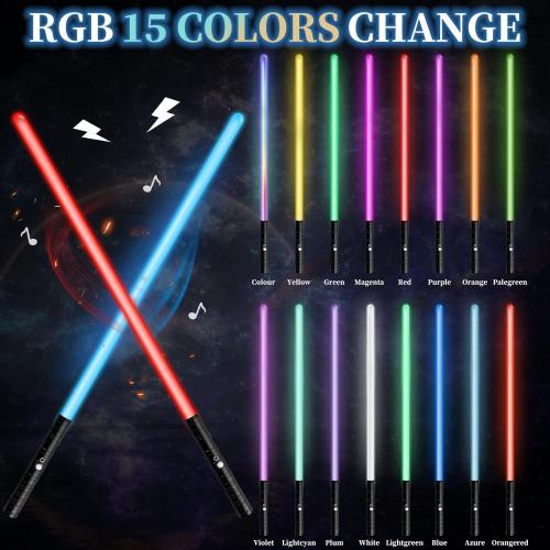 Lightsaber 2 Pack RGB 15 Colors Metal Hilt FX Light Saber attery Rechargable 2-in-1 Double-Bladed FX Dueling Light Saber Cosplay Toy 3 Sound Mode Light Sword Forge