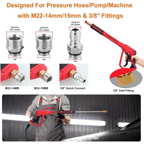 Color Red Brass Power Washer Gun and Hose Kit, Pressure Washer Gun with 26FT Washer Hose & 2 Extension Wands, M22 Fitting, 5 Nozzle Tips,4350PSI