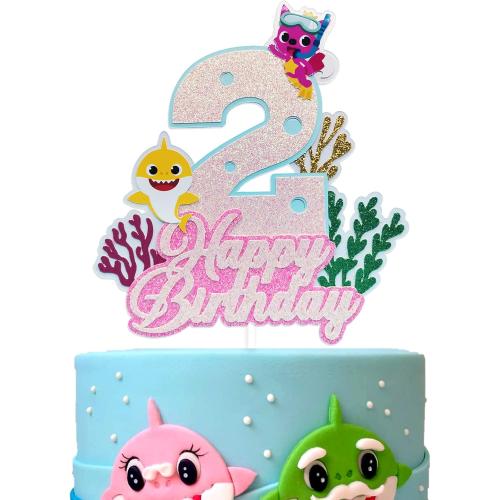 Shark Baby 2nd Birthday Cake Topper Girl,Shark Cake Topper 2,Shark 2 Cake Topper For Baby Girls Shark Two Birthday Decorations Party Supplies