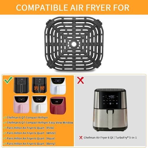Air Fryer Grill Pan for Chefman 6QT Paris Hilton 6 Quart 8 in 1 Air Fryer, 8.85×8.2'' Food Grade Nonstick Replacement Rack Parts Tray Grill Crisper Plate for Paris Hilton Air Fryer, Dishwasher Safe