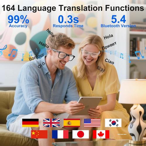 AI Smart Glasses for Men and Women with Chat GPT, Bluetooth Translation Glasses with 164 Languages and Color-Change Lens, Music Playback, Hands-Free Calls, UV & Blue Light Protection