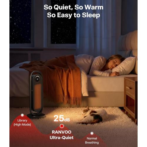 RANVOO Space Heater, Electric Portable Heaters for Indoor Use with Thermostat, Wide Oscillation, ECO and Fan Mode, 1-12H Timer, 1500W PTC Ceramic Fast and Safe Heater for Office, Large Room