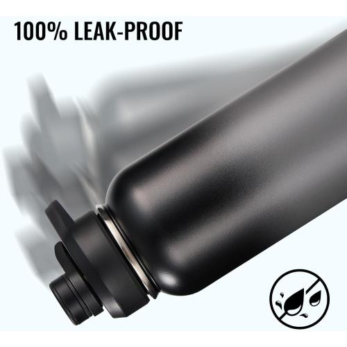 32 oz Insulated Water Bottle with Handle, 304 Stainless Steel Water Bottles with Wide Mouth, Double Wall Vacuum Sports Water Bottle, BPA Free, Keep Cold and Hot, Black/Gray