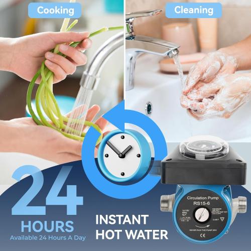 Hot Water Recirculating Pump Kit for Tank Water Heaters – Programmable Timer, Two Upgraded Brass Bypass Sensor Valves, 4-Line Configuration, Easy DIY Installation 0955805,595916