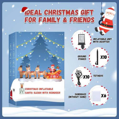 Christmas Blow Up Yard Decorations - 12 FT Christmas Inflatables Santa Sleigh and Reindeer Outdoor Decoration Built-in 13 Led Christmas Decorations Outdoor Inflatable for Yard Lawn Roof Xmas Party
