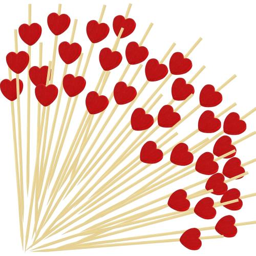120 PCS Red Love Heart Shaped Cocktail Picks, Toothpicks for Appetizers | 4.7Inch Bamboo Fancy Tooth Picks Cocktail Skewers Sticks Selected for Appetizers, Weddings, Valentines Day