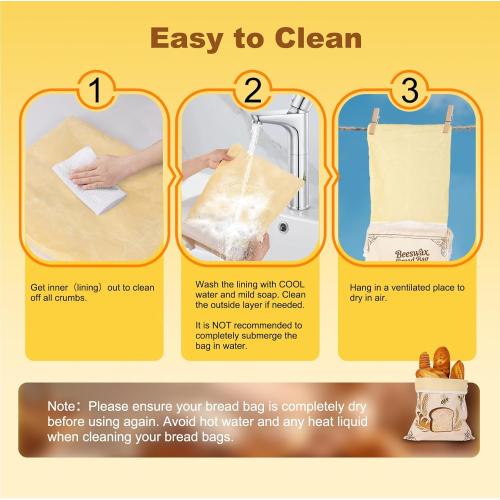 2 Pack Reusable Beeswax Bread Bags for Sourdough, 17inx13in Bread Bags for Homemade Bread, XL Natural Beewax Lined Bread Bag, Freezer Friendly Freshness Preservation for Food Storage