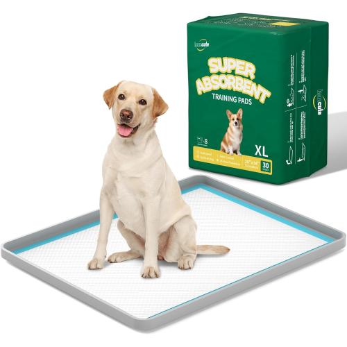 IMMCUTE Puppy Pads 28x34-30 Count, Pee Pad Holder 1 Count, Fits Up to 28 x 34, Silicone Non-Slip Dog Potty Tray, High Edge Puppy Pad Holder Tray for Easy Cleaning with 4 Clamps