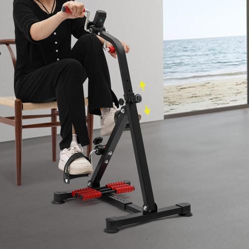 Pedal Exerciser Bike, Hand Arm Leg and Knee Peddler Adjustable Fitness Equipment for Seniors w/LCD Screen Display, Home Pedal Exercise Bike for Total Body, Black