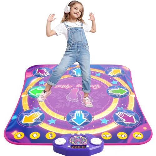 Dance Mat Toys for 3-12 Year Old Girls & Boys, Dance Mats with Light Up 8-Buttons & Wireless Bluetooth, Music Dance Toy with 5 Modes Game, Birthday Xmas Gifts for 3 4 5 6 7 8 9 10  Year Old Girls Boys