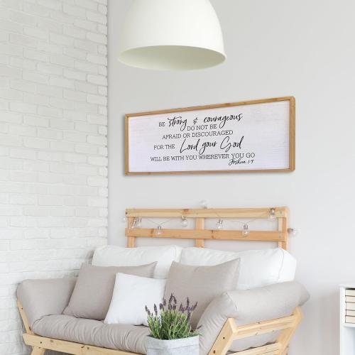 Size 40x 15 Be Strong And Courageous Sign Wall Decor 40x15 Large Farmhouse Living Room Plaque Joshua 1:9 Bible Verse Inspirational Quote Positive Faith Home Hanging Rustic Catholic Scripture Christian Art (Wood)