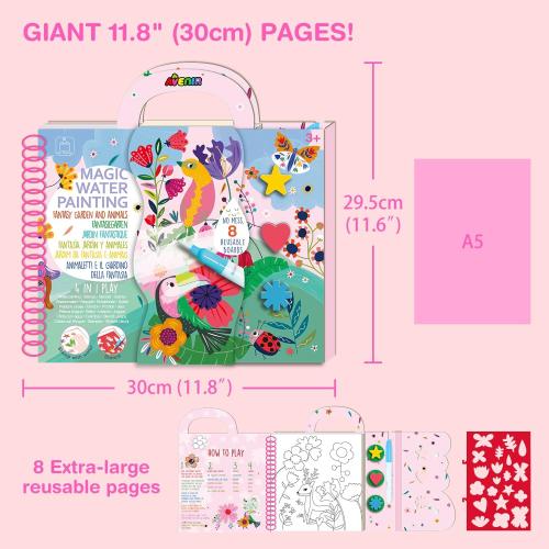 Avenir Reusable Water Coloring Book for Toddlers 3-5 Years, Road Trip & Airplane Mess-Free Portable Educational 4 in 1 Creative Set Water-Reveal Paint Activity Doodle Pad Kids Art Crafts