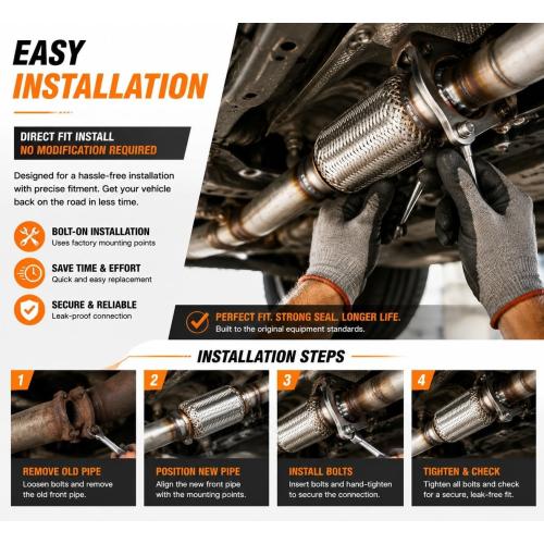 52587 Exhaust Pipe for 10-13 Hyundai Tucson & 2011-2015 Kia Sportage FP12 | One-Piece Exhaust Pipe, New Stainless Steel Replacement, Vibration Damping And Precise Direct Fit, Easy Install OE#286102S100
