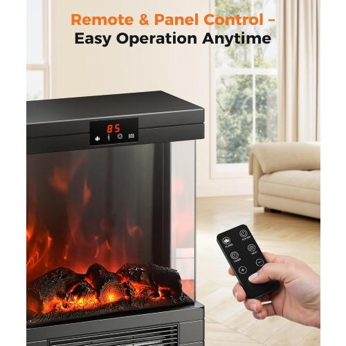 Electric Fireplace Stove Heater - Freestanding Fireplace Heater for Indoor Use with Realistic 3D Flame, Adjustable Thermostat & Remote, Quiet, Timer for Living Room and Bedroom