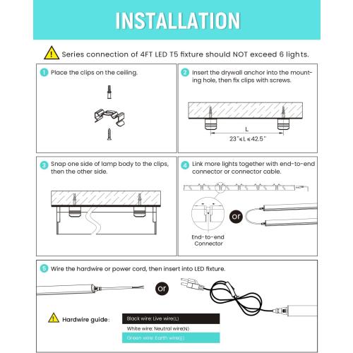 (8 Pack) Upgraded 4FT T5 LED Integrated Fixture, 6500K,20W,2300LM(Super Bright White) Linkable LED Shop Light,Garage Ceiling and Cabinet Light,Strip Light,Corded Electric with ON/Off Switch