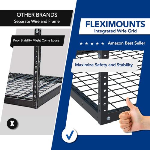 FLEXIMOUNTS 2x8 Garage Storage Rack, Adjustable Overhead Storage Organization System, Heavy Duty Metal Ceiling Rack, 400lbs Weight Capacity, Black, Classic Series