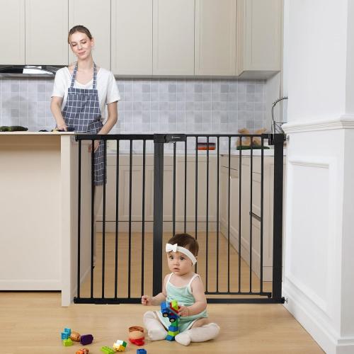 COMOMY 36 Extra Tall Baby Gate for Stairs and Doorways - Fits 29.5 to 48.8 Wide Openings, Auto Close Extra Wide Dog Gate for House, Pressure Mounted Easy Walk Through Pet With Door, Black