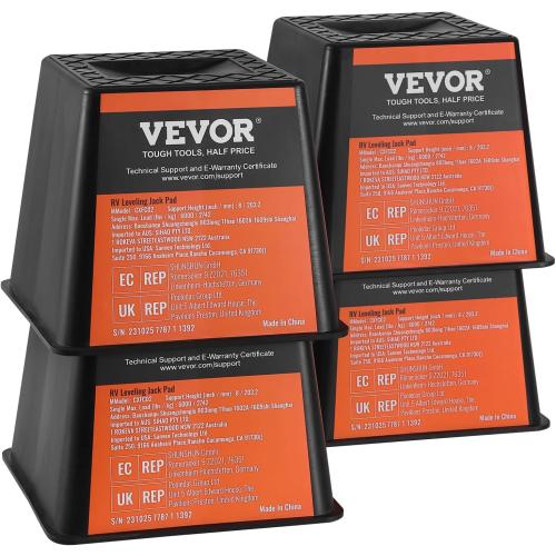 VEVOR Trailer Jack Block, Polypropylene RV Camper Stabilizer Blocks, RV Travel Accessories Use for Any Tongue Jack, Post, Foot, 5th Wheels, 4-Pack