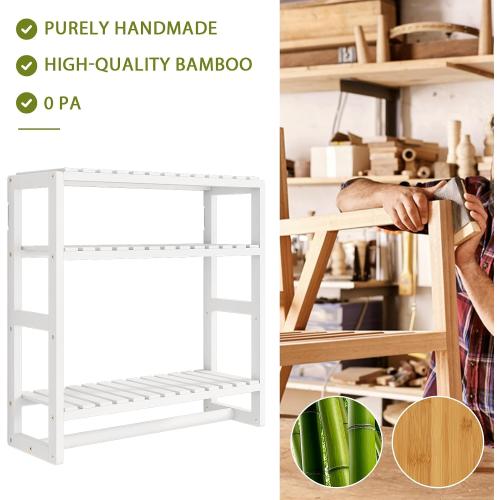 Galood Over The Toilet Storage Bathroom Shelves Wall Mounted 3 Tier Space Saver Corner Shelf Organizer Bamboo Towel Rack Toilet Paper Cabinet with Hanging Rod White