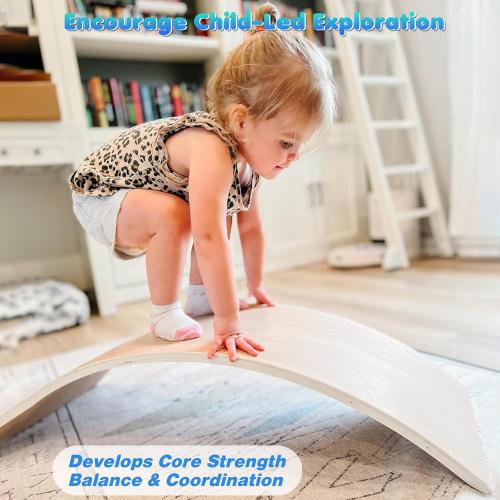 Balance Board Kids, [Natural Wood] Wobble Board for Kids Toddlers, Open Ended Montessori Waldorf Learning Toy, Gifts for 3 4 5 6 7 8 Year Old Boys Girls Kids Birthday & Christmas Stocking Stuffers