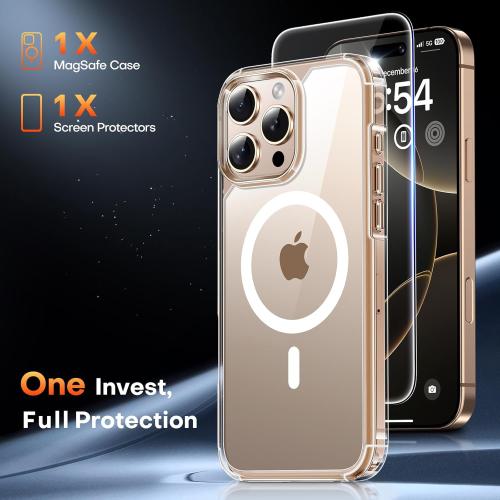 TAURI for iPhone 16 Pro Max Case, Compatible with MagSafe, with Screen Protectors, Not-Yellowing Military-Grade Protection, Shockproof Slim Magnetic Case for 16 ProMax 6.9, Clear