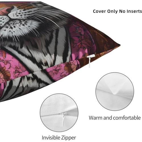 Tiger Throw Pillow Cover 18x18Inch, Tiger with Sunglasses, Home Set for Spring Summer Decorations Outdoor Decor Farmhouse Cushion Case for Home Holiday