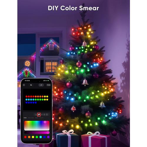 Ollny Smart Color Changing String Lights, 66FT 200 LEDs APP Control RGB Christmas Tree Lights with Remote, Programmable DIY Musical Waterproof Decor Light with Timer for House Indoor Outdoor