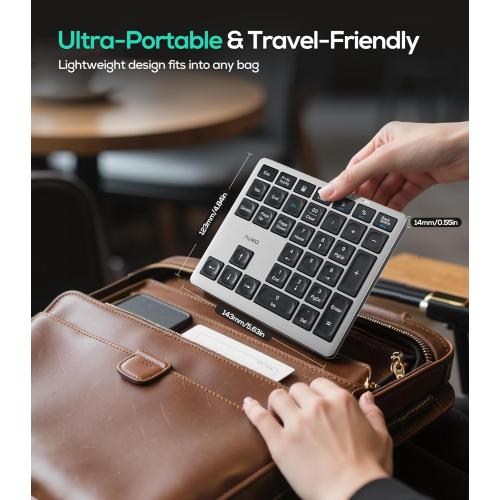 Nulea Wireless Number Pad Bluetooth 5.0 & 2.4G Portable Numeric Keyboard, USB-C Rechargeable, 34-Keys Bluetooth Keyboard for Data Entry, Compatible for Laptop, Mac, iMac, Tablet, PC Desktop
