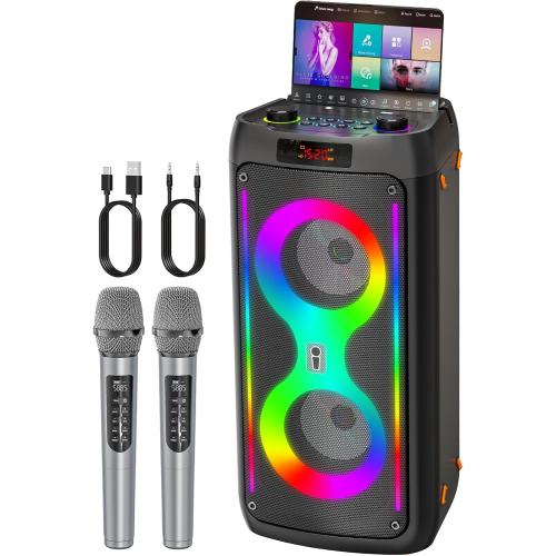 Karaoke Machine for Adults, Portable Bluetooth Speaker with 2 Wireless Microphones, PA System with Disco Lights for Big Party, Outdoor, Supports USB/TF/REC/AUX, Ideal Gifts for Family, Music Lover