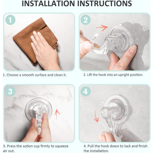 VIS'V Suction Cup Hooks, Small Shower Suction Hooks, Heavy Duty, Removable and Reusable, Clear, 2 Pcs