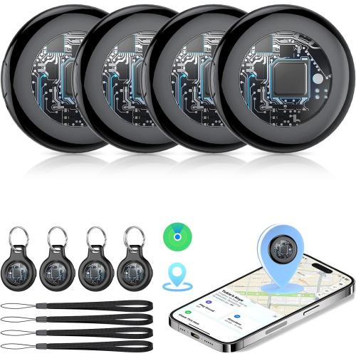 Air Tracker Tags-4 Pack (iOS Only), [Apple MFi Certified] Key Finder | Replaceable Battery Bluetooth Tracker Compatible with Apple Find My, Item Locator Smart Tag for Keys, Bag, Luggage and More