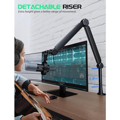 FIFINE Mic Boom Arm, Microphone Stand with Cable Management Channels, Extension Tube, Desk Clamp, Thread Adapter, Fully Adjustable Metal-Built Podcast Mic Arm for Streaming Gaming Recording-BM66T