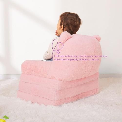 Color Pink MONKISS Kids Couch, Comfy Toddler Chair, 2 in 1 Fold Out Kids Sofa to Lounger, Baby Sleeper Chair, Toddler Furniture, Birthday Gifts for Girls, 18  Months, Pink