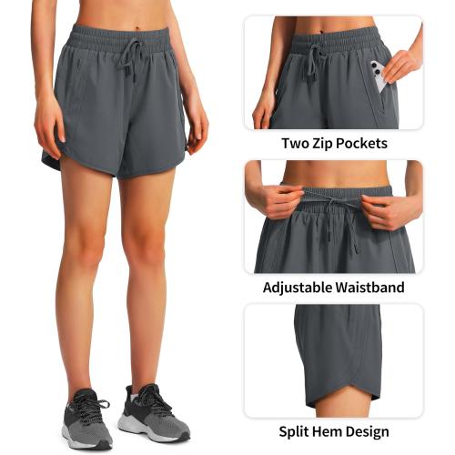 Ksmien Women's 5 Athletic Running Shorts Quick Dry Lightweight Workout Gym Shorts with Zipper Pockets UPF 50  medium