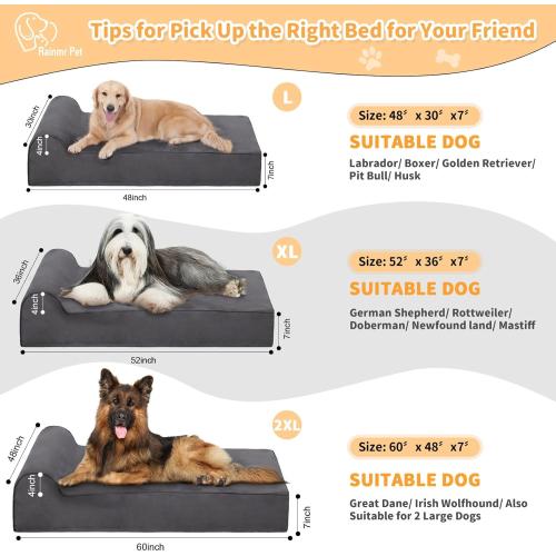 Orthopedic Dog Beds for Large Dogs, 7 Memory Foam Dog Beds with Waterproof Liner, Chew Proof Microsuede Cover, Removable and Washable, Nonskid Bottom L Grey