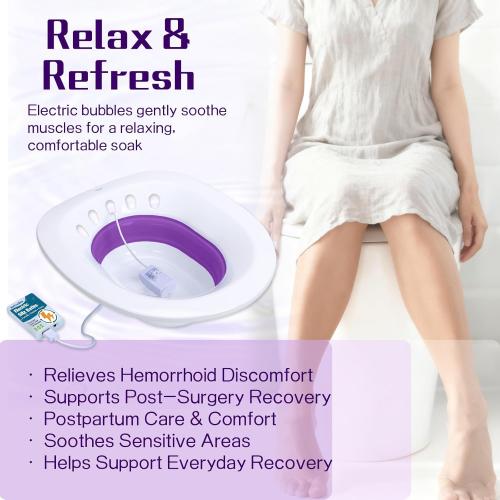 Electric Sitz Bath for Toilet Seat - Yoni Steam Seat -Portable Sitz Bath Tub for Hemorrhoids and Postpartum Care - Wide Seat - Deeper Bowl - Purple