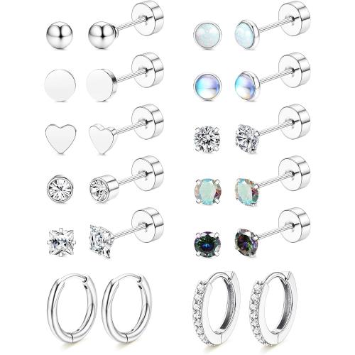 LOLIAS Hypoallergenic Flat Back Earrings for Women-Surgical Steel Earrings for Sensitive Ears 20G Stainless Steel Earring Stacks Small Flatback Stud Hoop Cartilage Earring