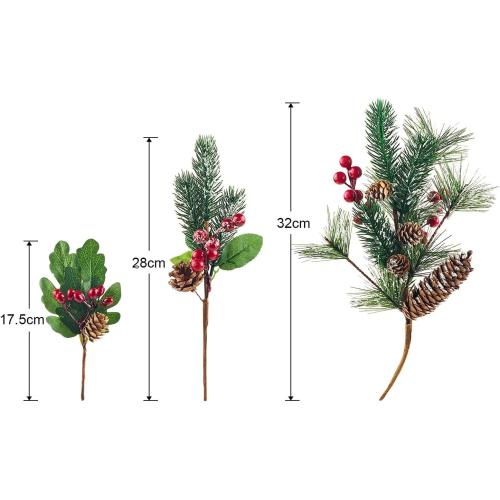Yixiang 12Pack Artificial Christmas Picks Assorted Red Berry Picks Stems Faux Pine Picks Spray with Pinecones Apples Holly Leaves for Christmas Floral Arrangement Wreath Winter Holiday Décor
