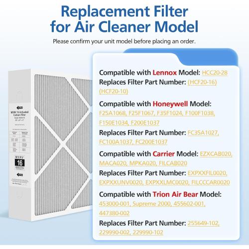 20x25x5 MERV 16 Air Filter Compatible with Lennox HCC20-28 MERV 16 Furnace Filter for HVAC System, Part Number HCF20-16, HCF20-10, 2 Pack