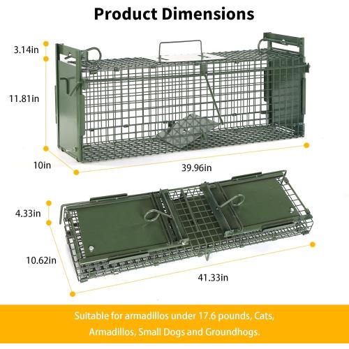 40 2-Door Large Live Animal Traps for Stray Cats up to 17.6 pounds, Raccoons, Squirrel, Skunk, Mole, Groundhog, Armadillo, Rabbit, with Pedal Triggers