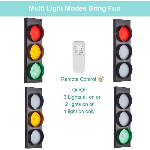 Traffic Light Wall Lamp Remote Control Retro Kids Bedroom Stop Light, Plug in Industrial LED Wall Sconce, 18.5’’ Vintage Fun Signal Lights for Home Office Bar Garage Car Room Decor Christmas
