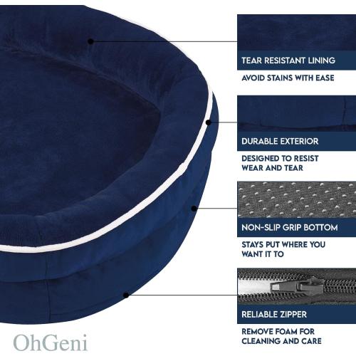 OhGeni Orthopedic Dog Couch Pet Sofa Large Sized Cat Beds with Comfort Foam Support, Soft Comfortable Fabric, Machine Washable Waterproof Removable Cover, 35-Inch (Dark Blue)