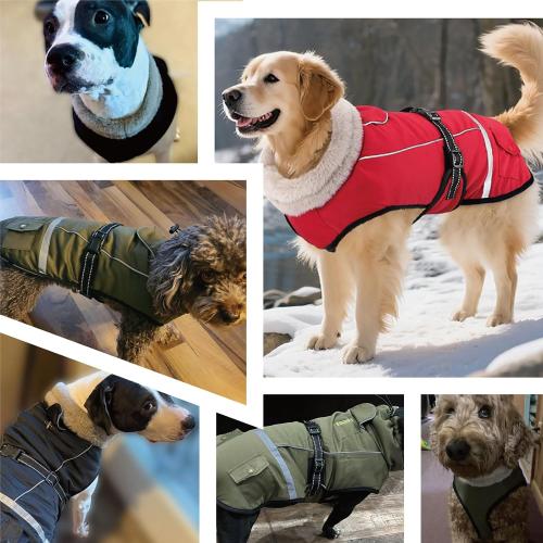 Dog Winter Coat Jacket Waterproof for XL Large Dogs, Reflective Pet Vest Warm Fleece Cozy for Cold Weather, Dogs Snowsuit Windproof, Adjustable Buckle