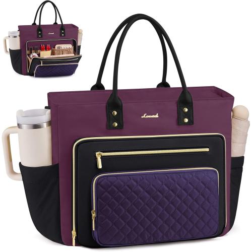 LOVEVOOK Teacher Tote Bag for Women Work, Nurse Bags With Large Cup Holder Laptop Bag With Laptop Compartment, Professional Computer Briefcase Business Purses, Diaper Bag Mother Gift, 15.6 Inch