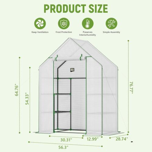 Greenhouse for Outside with Screen Windows, Outdoor Walk in Greenhouses with Durable PE Cover, 57 x 57 x 76'' Small Portable Green House with Shelves Stands,White
