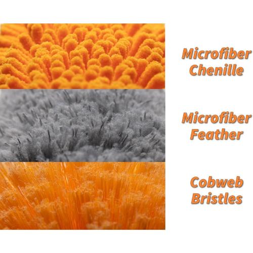 Extend-A-Reach Dusting Kit for Extension Pole or by Hand // Twist on Duster Cleaning Kit includes 3 attachments // Cobweb Brush // Feather Duster and Flexible Ceiling Fan Duster (Pole Sold Separately)