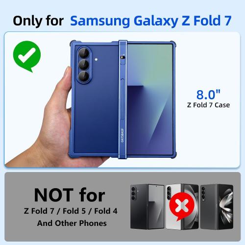 for Samsung Galaxy Z Fold 7 Bumper Case Compatible with Magsafe, Minimalist No Back Z Fold 7 Metal Case, Slim Thin Cover for Galaxy Z Fold 7 with 4 Corner Shockproof & Hinge Protector, Blue