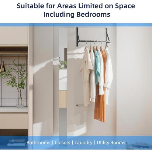 Over The Door Clothes Hanger Rod, Metal Over The Door Hanger for Coat, Clothes Drying Rack for Door for Laundry, Bedroom, Washroom, Fits Door Up to 1.97, Black