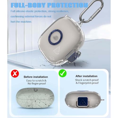 [Upgrade Secure Lock] for Beats Powerbeats Pro 2 2025 Case Cover with Cleaner Kit, AGENTNANO Clear TPU Shockproof Protective Cover with Beats Powerbeats Pro 2 Charging Case with Carabiner-Clear