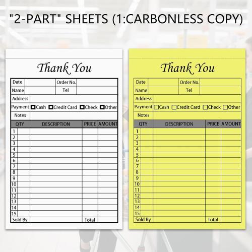 50 Sets Thank You Receipt Book with Carbonless Copies, 5.5 x 8.3 in Invoice Receipt Book for Small Business - White/Yellow 2 pk